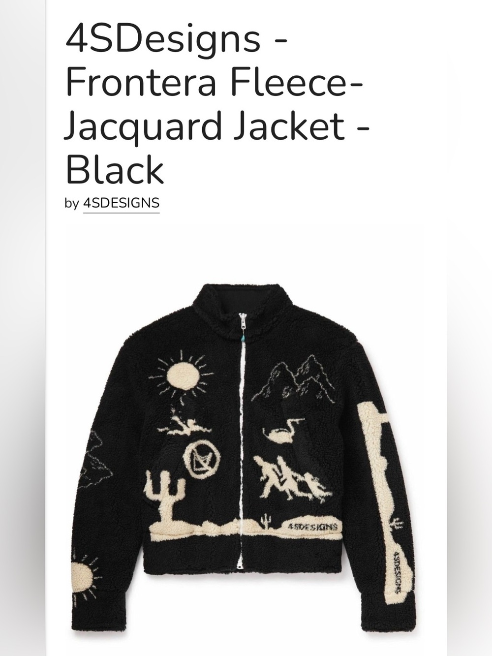 4SDesigns Men's black "Frontera" jacket in jacquard fleece, size US M.